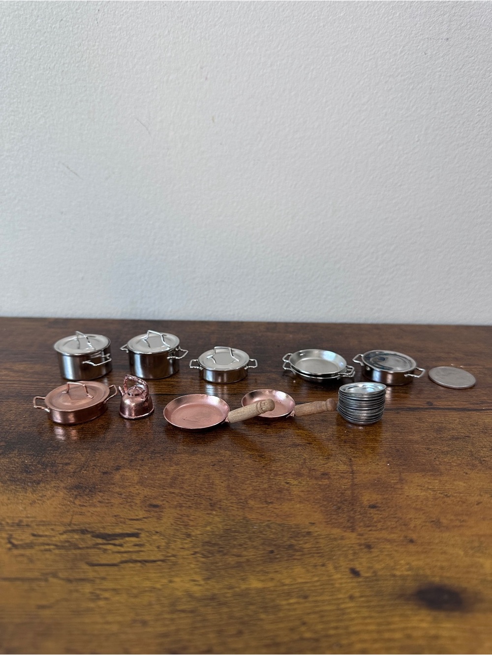 Deluxe Dollhouse Miniature Cookware Lot Metal Copper Pots Pans Plates 1:12
